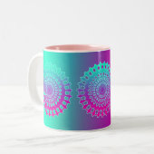 Yoga Mandala Optimistic Happy Rainbow Pastel Tweekleurige Koffiemok (Voorkant links)