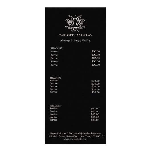 Yoga Mandala Salon Price List Kaart (Voorkant)