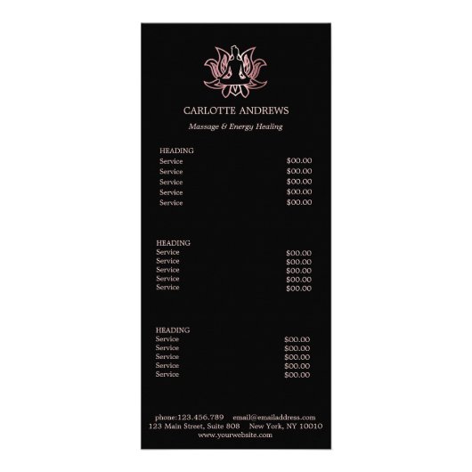 Yoga Mandala Salon Price List Kaart (Voorkant)