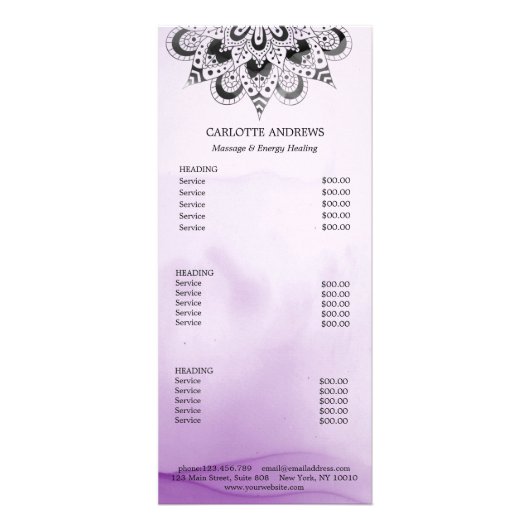 Yoga Mandala Sun Salon Price List Kaart (Voorkant)