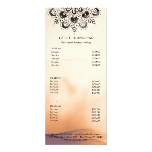 Yoga Mandala Sun Salon Price List Kaart (Voorkant)