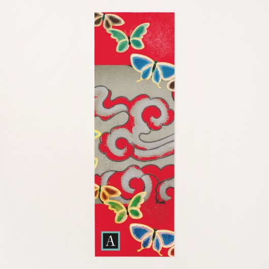YOGA MAT JAPANESE CLOUDS BUTTERFLIES DIY INITIAAL (Voorkant)