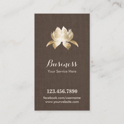 Yoga & Meditatie Gouden Lotus Elegant Bruin Klantenkaartje (Voorkant)
