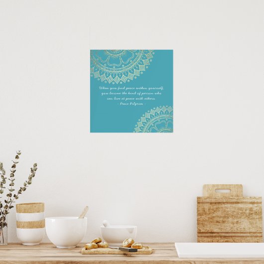 Yoga-meditatie-instructeur Blauwe Gouden Mandala-c Poster (Keuken)