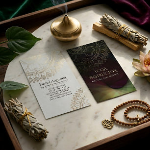 Yoga Meditatie Instructeur Chic Zwart Goud Mandala Visitekaartje