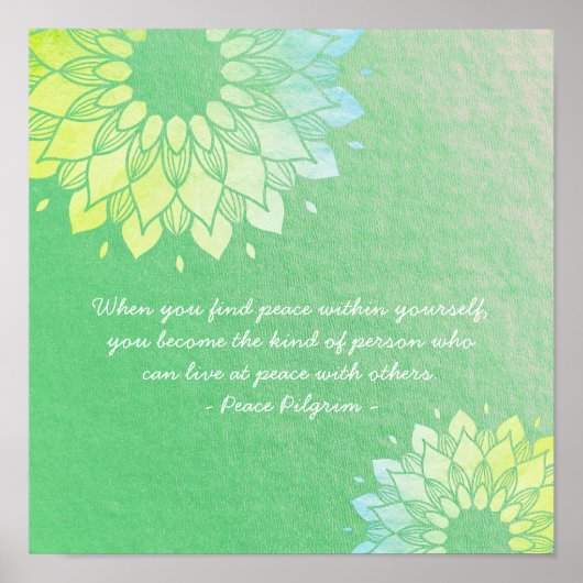 Yoga Meditatie Instructeur Goud Mandala Bloemen Po Poster (Voorkant)