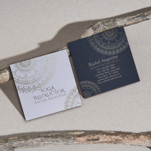 Yoga Meditatie Instructeur Goud Mandala Marineblau Vierkante Visitekaartje