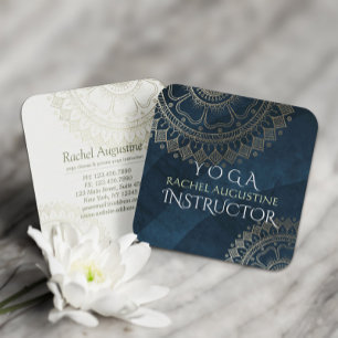 Yoga Meditatie Instructeur Goud Mandala Marineblau Vierkante Visitekaartje