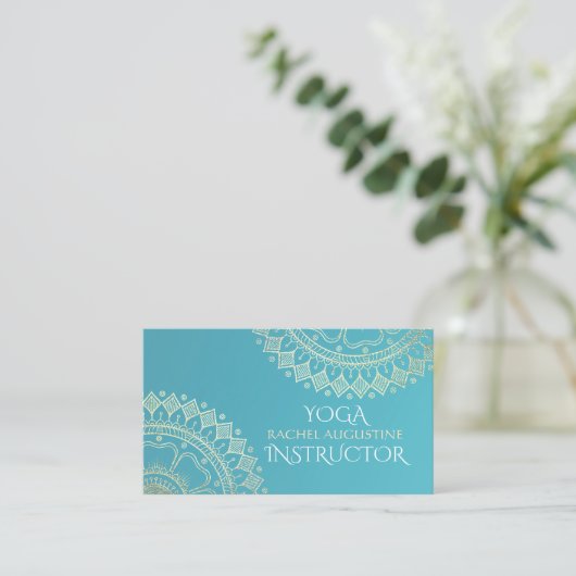 Yoga Meditatie Instructeur Groen Blauw Goud Mandal Visitekaartje (Staand voorkant)