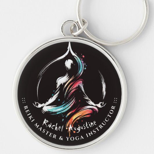 Yoga Meditatie Instructeur Lotus Pose Brush Stroke Sleutelhanger (Voorkant)