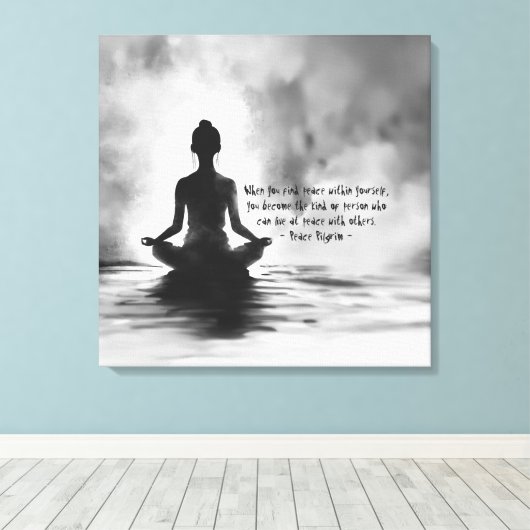 Yoga Meditatie Instructeur Lotus Pose Inkt Schilde Canvas Afdruk (Insitu (Houten vloer))