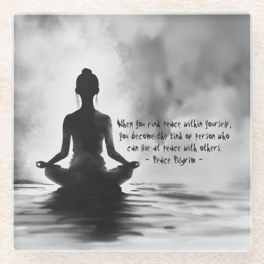 Yoga Meditatie Instructeur Lotus Pose Inkt Schilde Glazen Onderzetter (Voorkant)