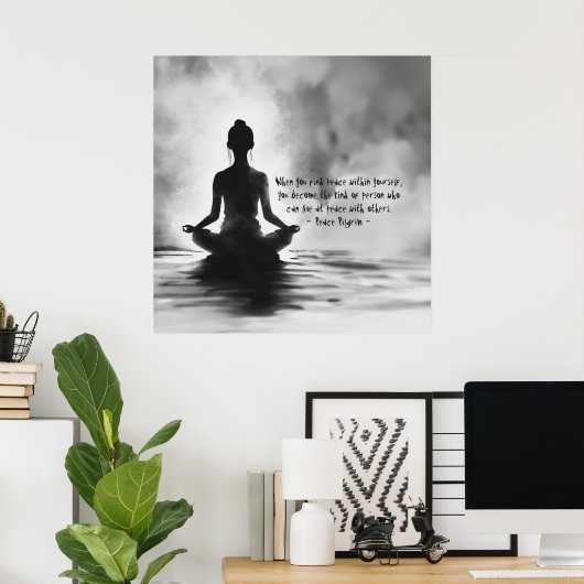 Yoga Meditatie Instructeur Lotus Pose Inkt Schilde Poster (Thuiskantoor)