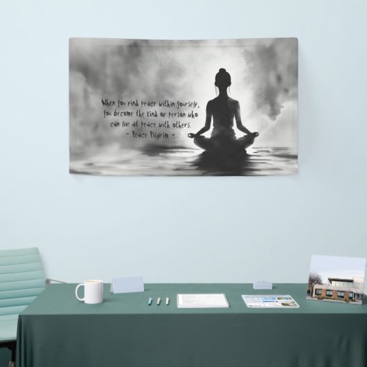Yoga Meditatie Instructeur Lotus Pose Inkt Schilde Spandoek (Beurs)