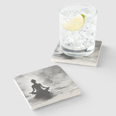 Yoga Meditatie Instructeur Lotus Pose Inkt Schilde Stenen Onderzetter (Zijkant)