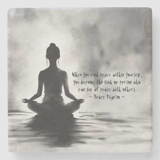 Yoga Meditatie Instructeur Lotus Pose Inkt Schilde Stenen Onderzetter (Voorkant)