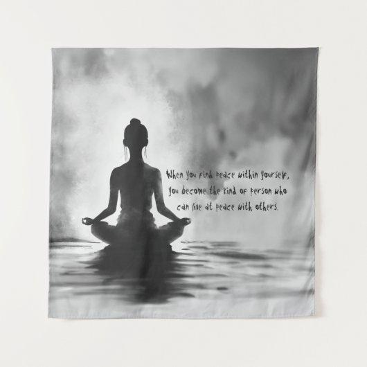 Yoga Meditatie Instructeur Lotus Pose Inkt Schilde Wandkleed (Voorkant)