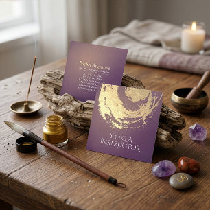 Yoga Meditatie Instructeur Paars Goud ZEN Symbool Vierkante Visitekaartje