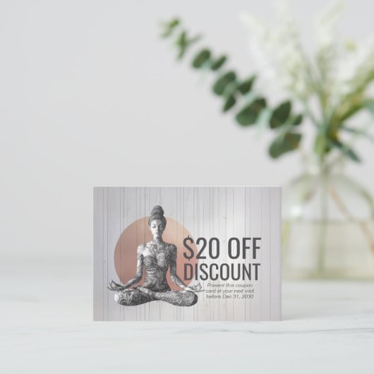 Yoga Meditatie Instructeur Reiki Master Lotus Pose Kortingskaartje (Staand voorkant)