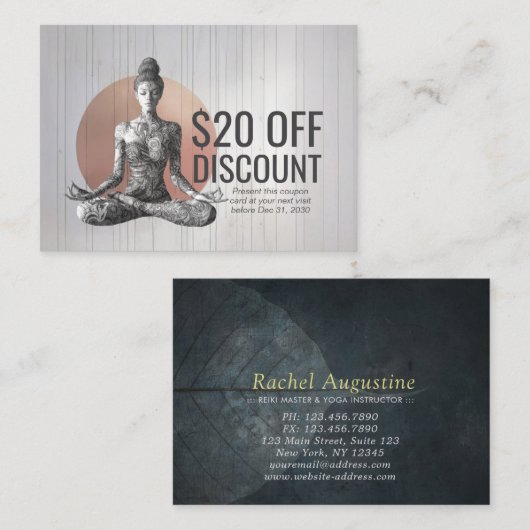 Yoga Meditatie Instructeur Reiki Master Lotus Pose Kortingskaartje (Voorkant / Achterkant)