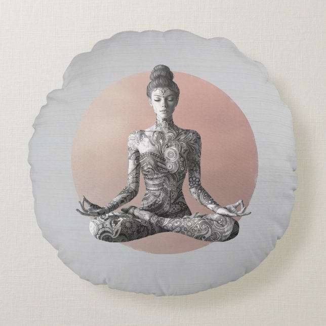 Yoga Meditatie Instructeur Reiki Master Lotus Pose Rond Kussen (Voorkant)