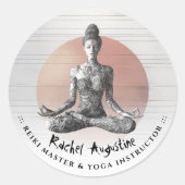 Yoga Meditatie Instructeur Reiki Master Lotus Pose Ronde Sticker (Voorkant)
