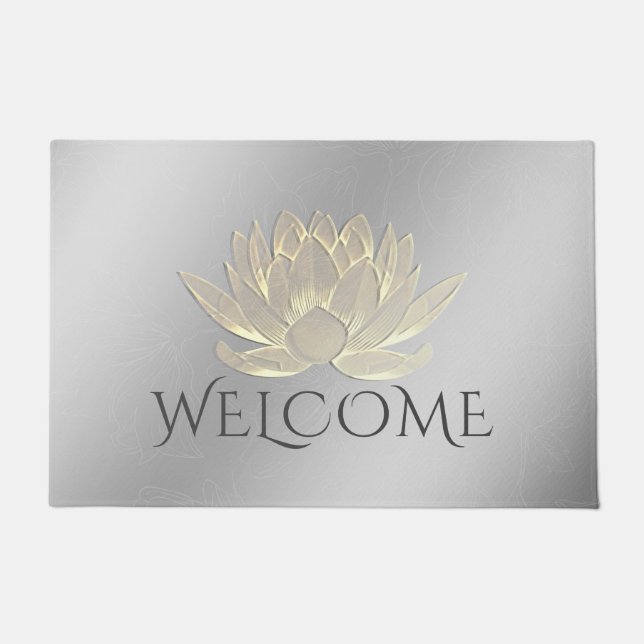 YOGA-Meditatie-instructeur Welkom Chic Gold Lotus Deurmat (Voorkant)