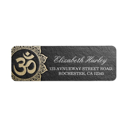 YOGA-Meditatie-instructeur Zwart & Gold OM Mandala Etiket (Voorkant)