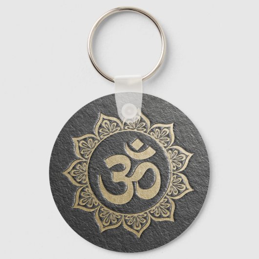 YOGA-Meditatie-instructeur Zwart & Gold OM Mandala Sleutelhanger (Voorkant)
