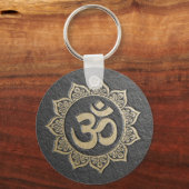YOGA-Meditatie-instructeur Zwart & Gold OM Mandala Sleutelhanger (Voorkant)