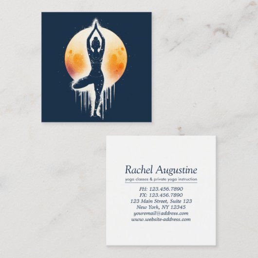 Yoga Meditatie Instructor Tree Pose Volle Maan Vierkante Visitekaartje (Voorkant / Achterkant)