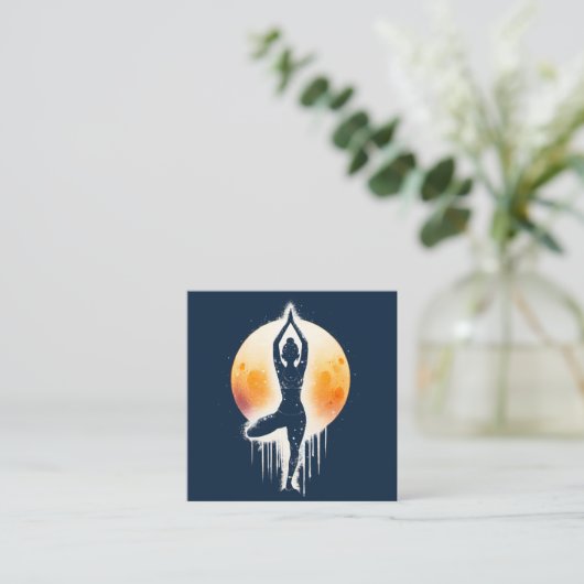 Yoga Meditatie Instructor Tree Pose Volle Maan Vierkante Visitekaartje (Staand voorkant)