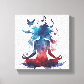 Yoga Meditatie Muurkunst - Waterverf Zen Yoga Pose Canvas Afdruk