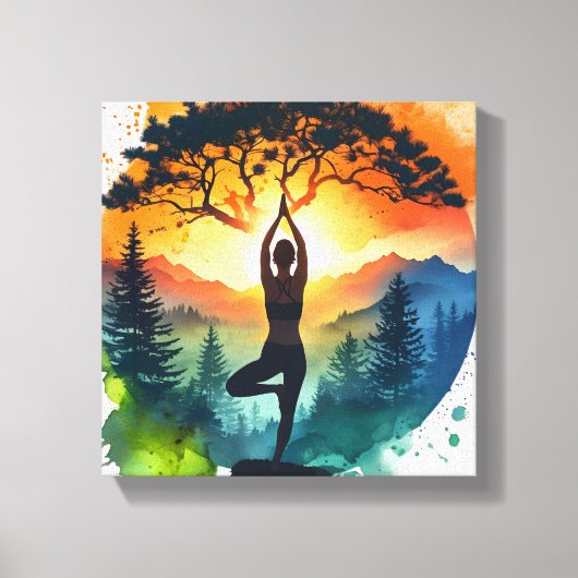 Yoga-meditatie Silhouet op Gespannen Canvasprint Canvas Afdruk (Voorkant)