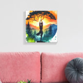 Yoga-meditatie Silhouet op Gespannen Canvasprint Canvas Afdruk (Insitu (Woonkamer))