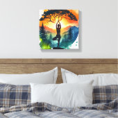 Yoga-meditatie Silhouet op Gespannen Canvasprint Canvas Afdruk (Insitu (Slaapkamer))
