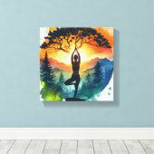 Yoga-meditatie Silhouet op Gespannen Canvasprint Canvas Afdruk (Insitu (Houten vloer))