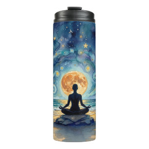 Yoga Meditatie Sterrennacht Hemel Maan Oceaan Stra Thermosbeker