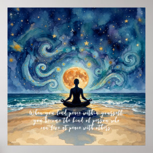 Yoga-meditatie Sterrennacht Lucht Maan Oceaan Cita Poster