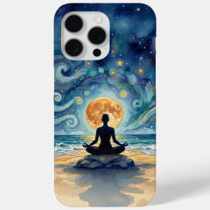 Yoga Meditatie Sterrennacht Lucht Maan Oceaan Stra iPhone 15 Pro Max Hoesje