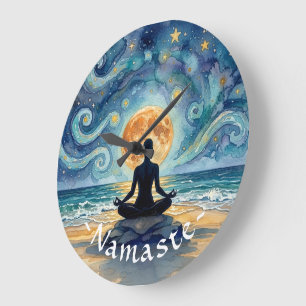 Yoga Meditatie Sterrennacht Lucht Maan Oceaan Stra Grote Klok