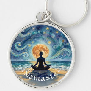 Yoga-meditatie sterrennacht lucht maan oceaan stra sleutelhanger