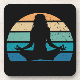 Yoga Meditatie Vintage Zonsondergang Silhouet Bier Onderzetter