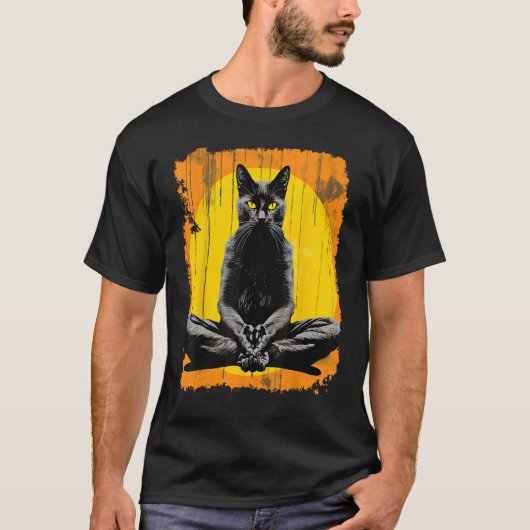 Yoga Meditatie Zwarte Kat T-shirt (Voorkant)