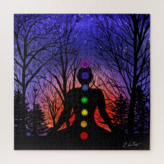 Yoga Meditating in Park | Zonnebomen en bomen Legpuzzel (Verticaal)