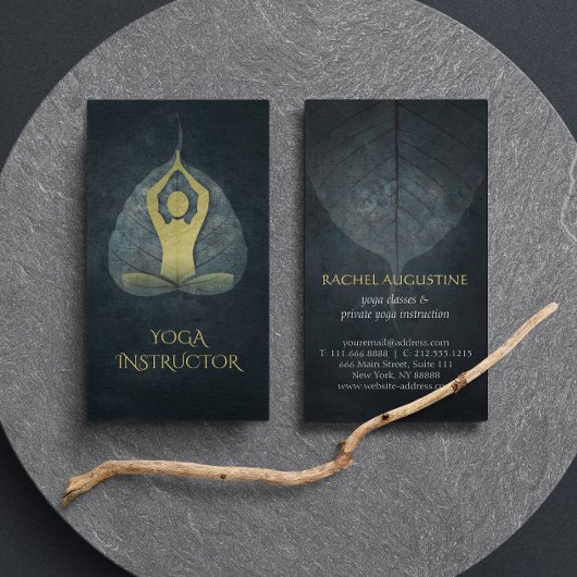 Yoga Meditation Black & Gold Foil met Bodhi Leaf Visitekaartje