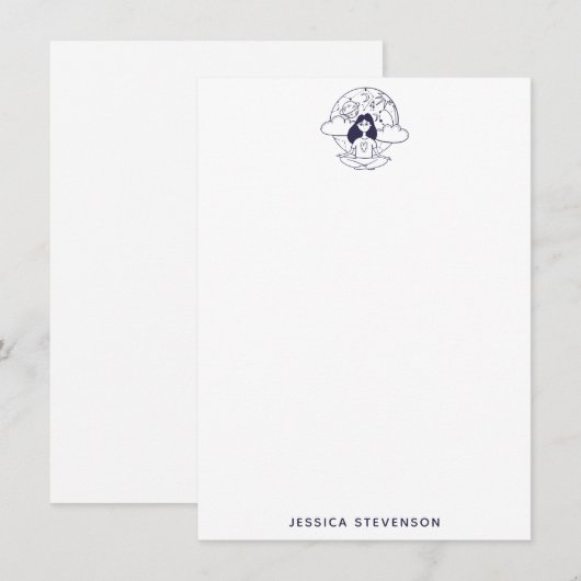 Yoga Meditation Droy Space Girl gepersonaliseerd Notitiekaartje (Voorkant / Achterkant)