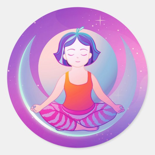Yoga meditation girl ronde sticker (Voorkant)