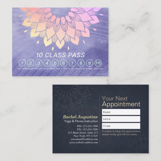 Yoga Meditation Instructor 10 Klasse Pass Klantenkaartje (Voorkant / Achterkant)