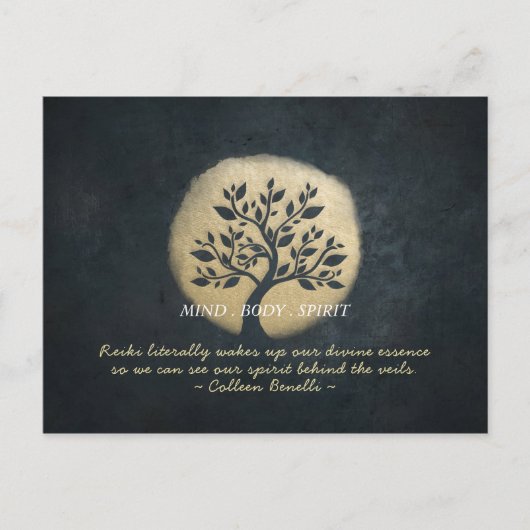 Yoga Meditation Instructor Black Gold Tree Quottes Briefkaart (Voorkant)